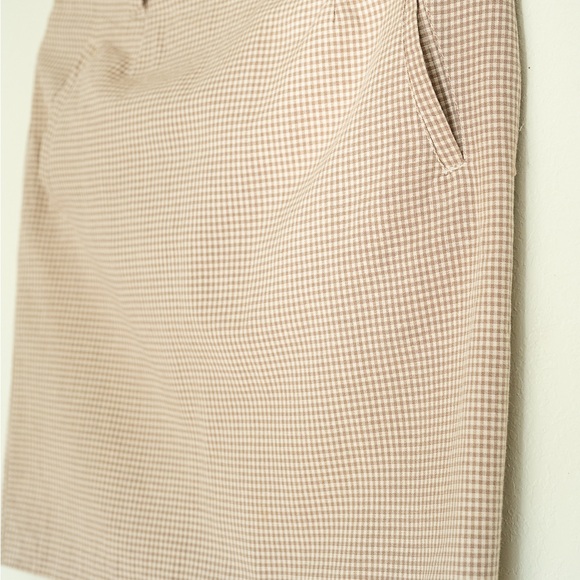 Elegant Tan Checkered Pencil Skirt - Picture 2 of 6